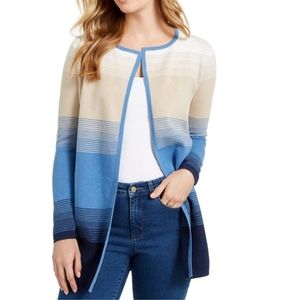 Charter Club Women's Milano Cotton Striped  Open Front Cardigan size Large